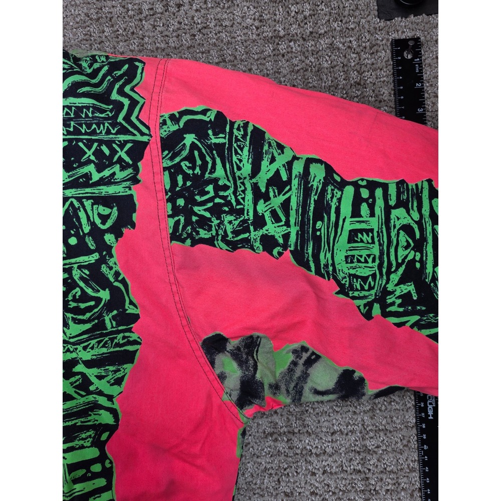 Vintage Quiksilver Mens Neon Pink Green Abstract Print Full Zip Jacket XL Puffer - Picture 7 of 16